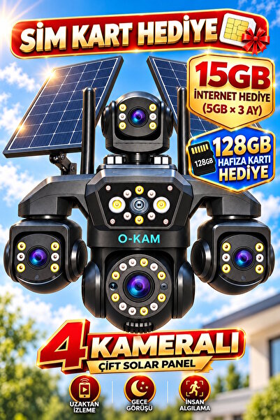 Ventus Premium 12MP 4 Kameralı 4G Çift Solar Panel Gece Görüş 15GB İnternet A...