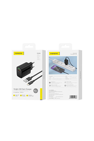 FONENG Încărcător de perete Eu64 18W pentru iPhone Lightning + Cablu USB Qc3.0