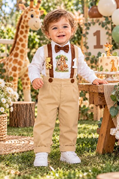 Feriatolye Giraffe-Themed Birthday Outfit for 1-Year-Old Boy