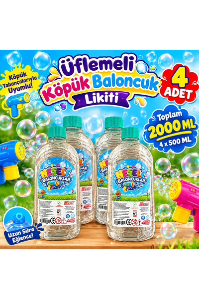 alpmodel Üflemeli Köpük Baloncuk Suyu 2000 ml Baloncuk Likiti - Baloncuk Solüsyonu 4 Adet 500 ML X 2000 ML
