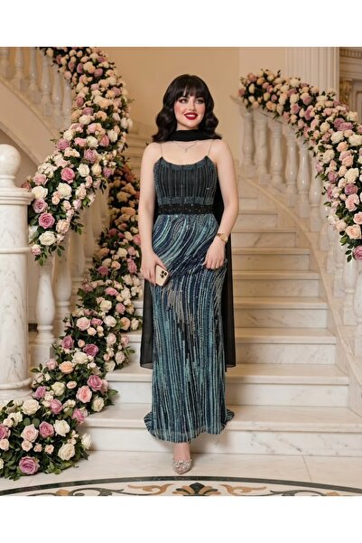 NAQWA FASHION فستان سهرة فاخر بقماش مطرز وصدرية بتطريز يدوي راقٍ