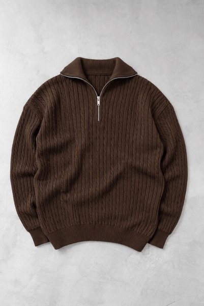Qazax Men's Half-Zip Knitted Patterned Regular Soft Textured Knitwear Sweater...
