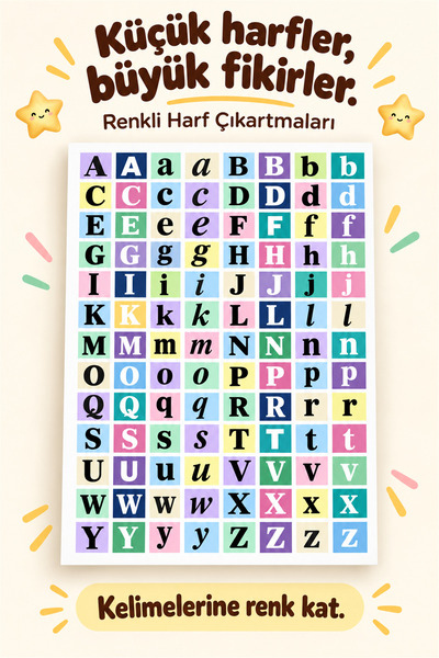 Hanelia Art Renkli Harf Sticker Seti – Büyük Küçük Alfabe Çıkartmaları Defter...