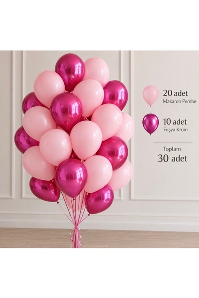 Öztürkpartievi 30 Piece Balloon Set – 20 Pink Macaron Balloons + 10 Fuchsia C...