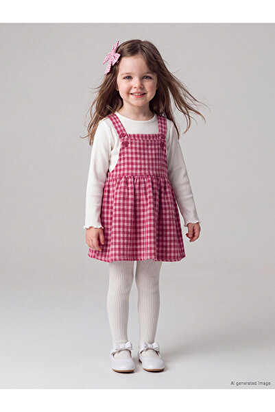 LC Waikiki Lcw Babyplaid Baby Girl Salopet Dress and T-Shirt