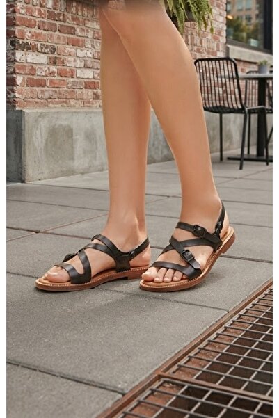 Moda Arena Γυναικεία μαύρα παπούτσια από γνήσιο δέρμα Gladiator ορθοπεδικά με...