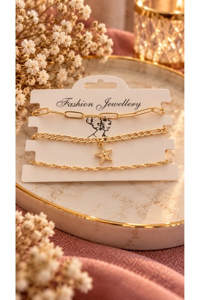 TChic 3 Pieces of Gold Color Star Detailed Bracelet