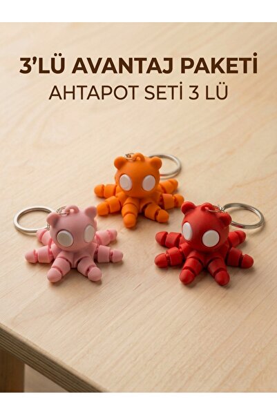 Ahtapot Hareketli Anahtarlık & Çanta Süsü - 3’lü Avantaj Paketi
