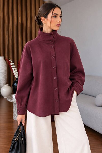 minella moda Seasonal Women's Suede Shirt Red