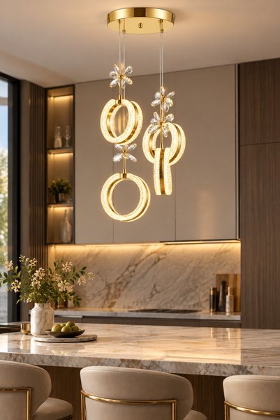 Ulucam Aydınlatma Venüs Gold 3 Renk LED Sarkıt Avize Modern Salon ve Mutfak A...