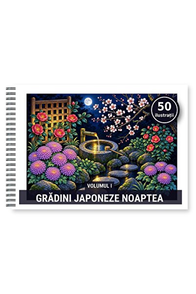 Legendary Gifts Carte de colorat, 50 de ilustrații Gradini Japoneze Noaptea -...