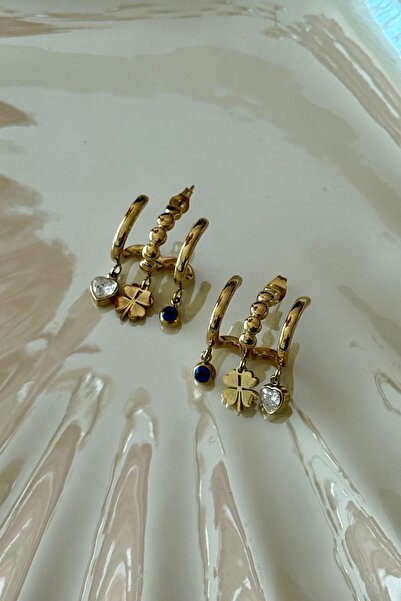 Trendy Butik أقراط من الفولاذ على شكل عين الشر وقلب الزركون