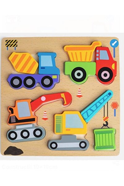 OEM Puzzle din Lemn cu Vehicule de Constructii 19x19cm