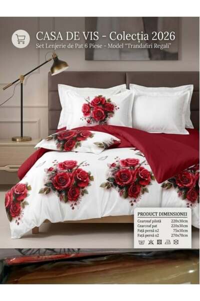 Casa de Vis Finet Bed Linen, 6 pieces - Red Roses Model