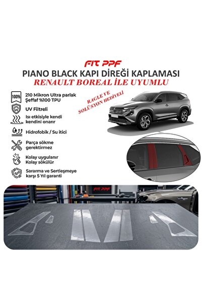 BOREAL 2026 Hazır Kesim Piano black kapı yan direk kaplamaları 210 Mikron PPF TPU Şeffaf Boya Koruma