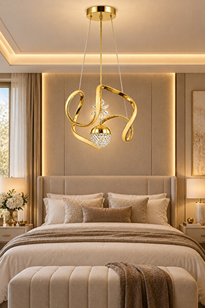 Ulucam Aydınlatma Balık Sırtı Ahtapot Tek Top Gold 3 Renk LED Avize Modern Sa...