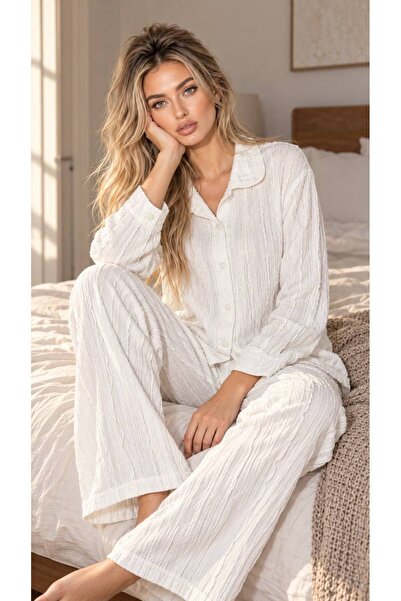 BERELLA Premium Bride Kadın Bürümcük Düğmeli Gömlek Yaka Pijama Takımı