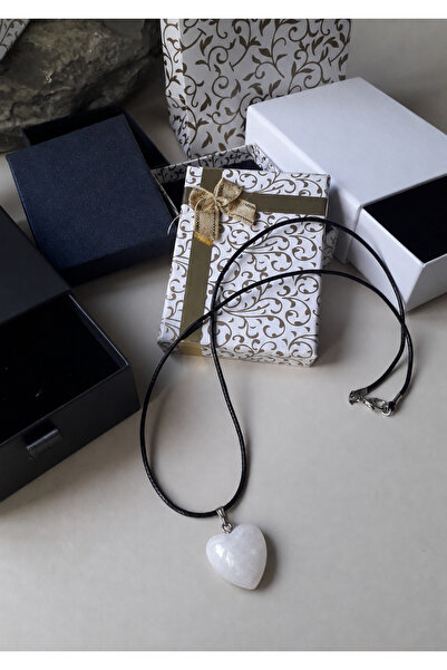 emirOmade White Quartz Natural Stone Pendant 50cm Leather Cord 2.1X2.5Cm Quar...