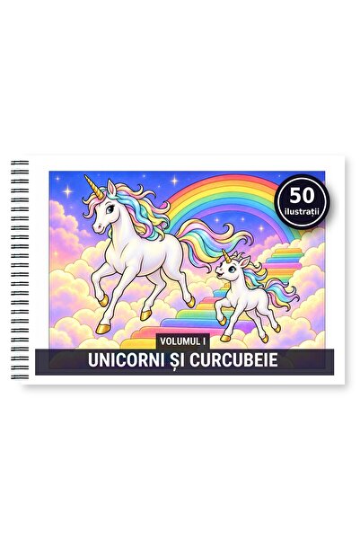 Legendary Gifts Carte de colorat, 50 de ilustrații Unicorni si curcubeie - Vo...