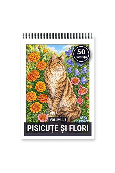 Legendary Gifts Carte de colorat, 50 de ilustrații Pisicute si flori - Volumu...