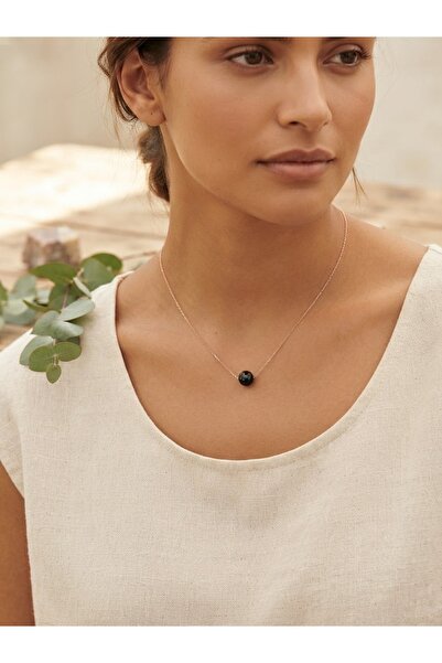 Papatya Silver 925 Ayar Gümüş Minimalist Oltu Taşı Kolye.rose.gold.rodaj Renk Seçeneği