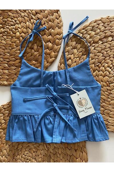 HMCraft Honey Mousse Craft Girls' Cotton Strap Blouse - Honey Top Blue Mist