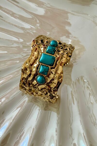 Trendy Butik Steel Turquoise Stone Row Six Open Clamps