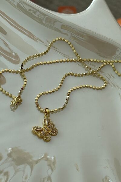 Trendy Butik Steel Butterfly Model Scratched Chain Necklace