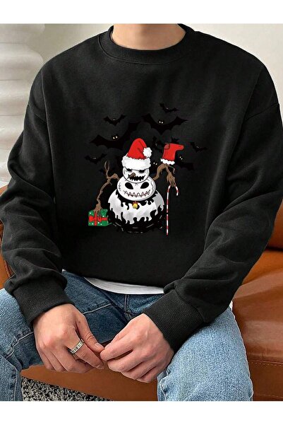 ARMHEM Christmas Ice Man Printed Black Oversized Sweatshirt
