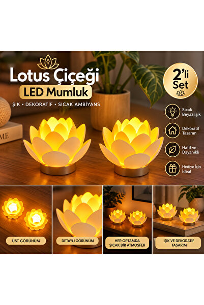 Lotus Çiçeği İkili Set LED Mumluk
