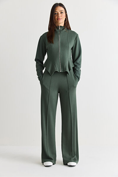 Bianco Lucci Women's Flywheel Detailed Cardigan Ribbed Trousers Modal Pique S...