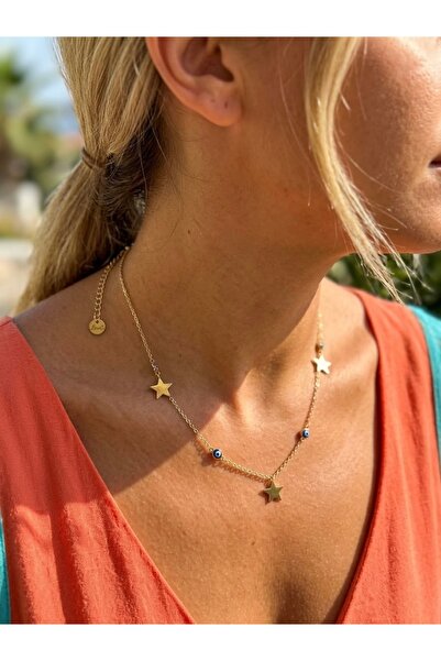 İNN JEWELLERY 316 L Çelik Kolye Nazar Boncuklu Yıldız Figürlü Renk Atmaz