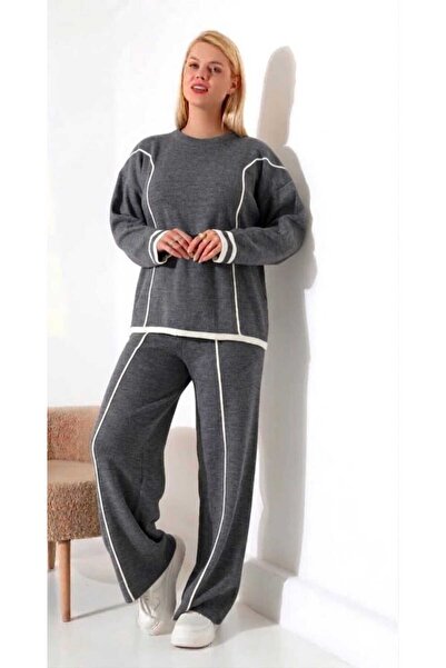 Chic Kids Wear Γυναικεία πλεκτά ριγέ ρούχα Oversize Σετ φόρμας με φαρδιά μπατ...