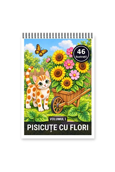 Legendary Gifts Carte de colorat, 46 de ilustrații Pisicute cu flori - Volumu...