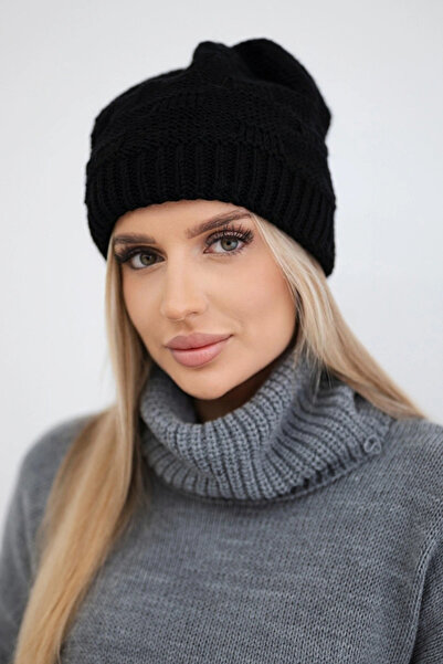 Kesi Căciulă neagră de iarnă pentru femei cu model la modă, versatilă