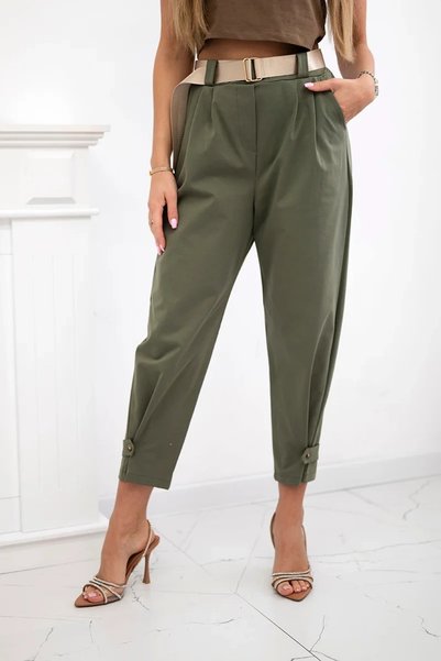 Kesi Pantaloni de damă Punto kaki de vară cu talie înaltă