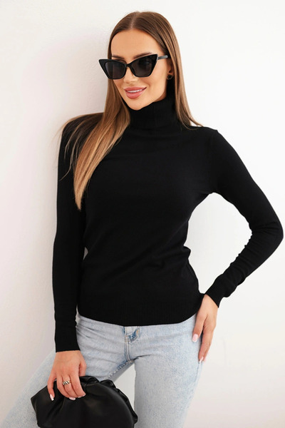Kesi Pulover negru din viscoză cu guler înalt și mâneci lungi, elegant și con...