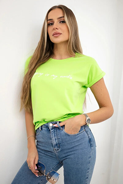 Kesi Tricou verde deschis cu mânecă scurtă cu imprimeu  "Shopping is My Cardio "