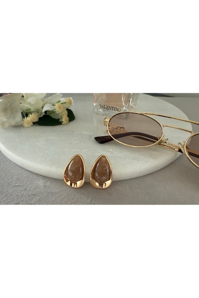 Merishe Jewerly Vintage Coffee Stone Oval Steel Earrings