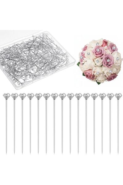 TERRIFI Rhinestone Flower Pins, 100 Pcs, 5.08 Cm Steel, 8 Mm Acrylic Heads