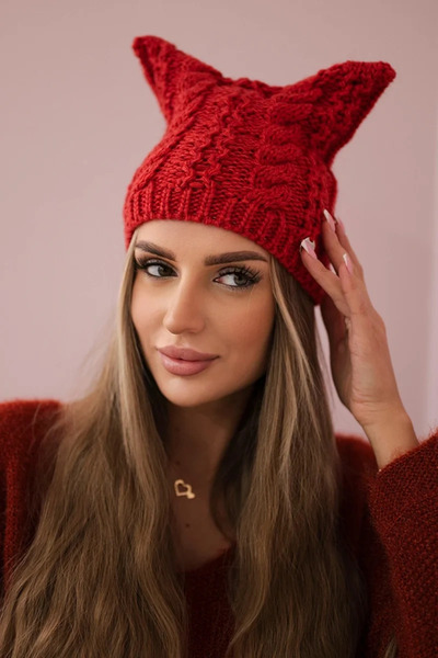 Kesi Căciulă de iarnă pentru femei cu fleece și model la modă, culoare zmeură.