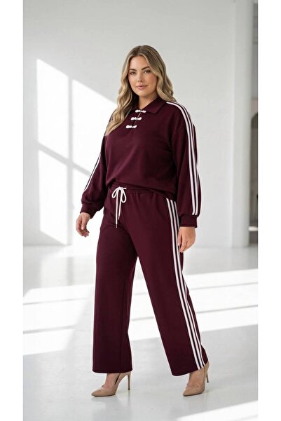 Goddy Monaco Plus Size Modal Striped Tracksuit Set