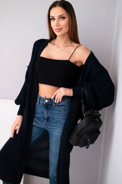Kesi Cardigan lung tricotat italian bleumarin cu fibră moale și confortabilă