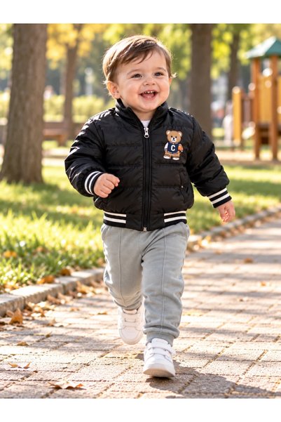 hümabebe Teddy Bear Embroidered Puffy Coat and Hooded Winter 2-Piece Baby Boy...