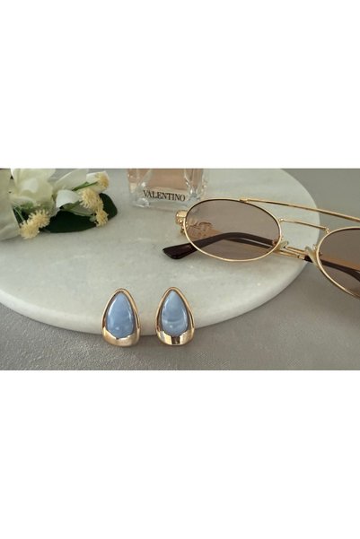 Merishe Jewerly Vintage Blue Stone Oval Steel Earrings