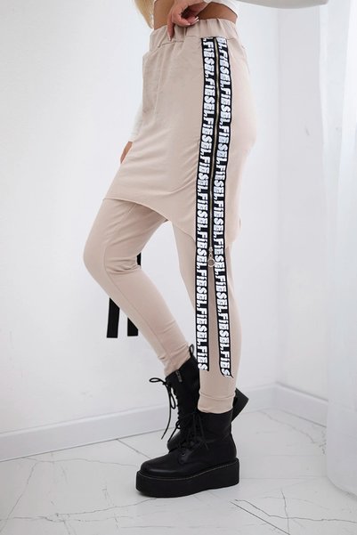 Kesi Pantaloni de damă bej cu fustă atașată și fermoare