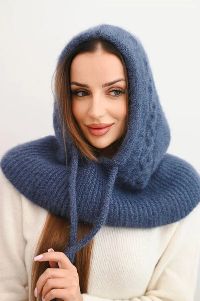 Kesi Căciulă cu glugă pentru femei, cu șnur și denim împletit
