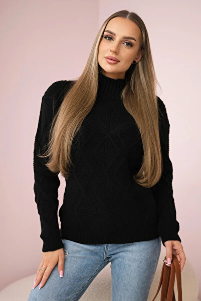 Kesi Pulover negru cu model tricotat decorativ, design elegant și unic