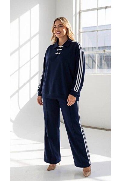 Goddy Monaco Plus Size Modal Striped Tracksuit Set