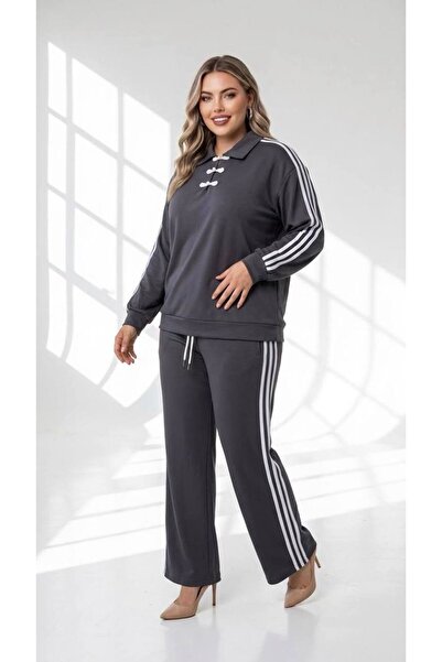 Goddy Monaco Plus Size Modal Striped Tracksuit Set